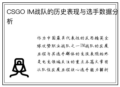 CSGO IM战队的历史表现与选手数据分析