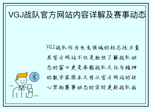 VGJ战队官方网站内容详解及赛事动态